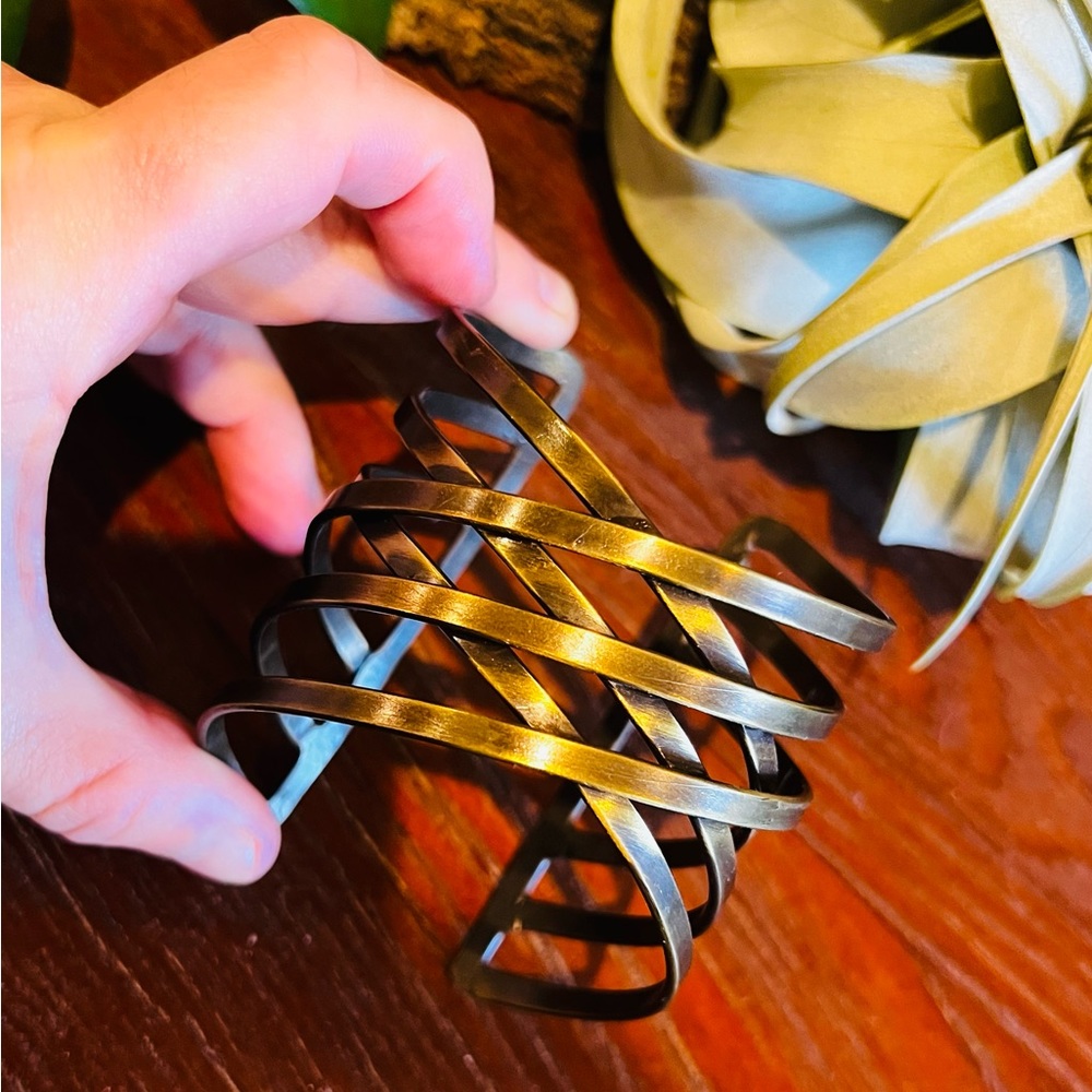 Vintage Gold-Tone Open Weave Cuff Bracelet